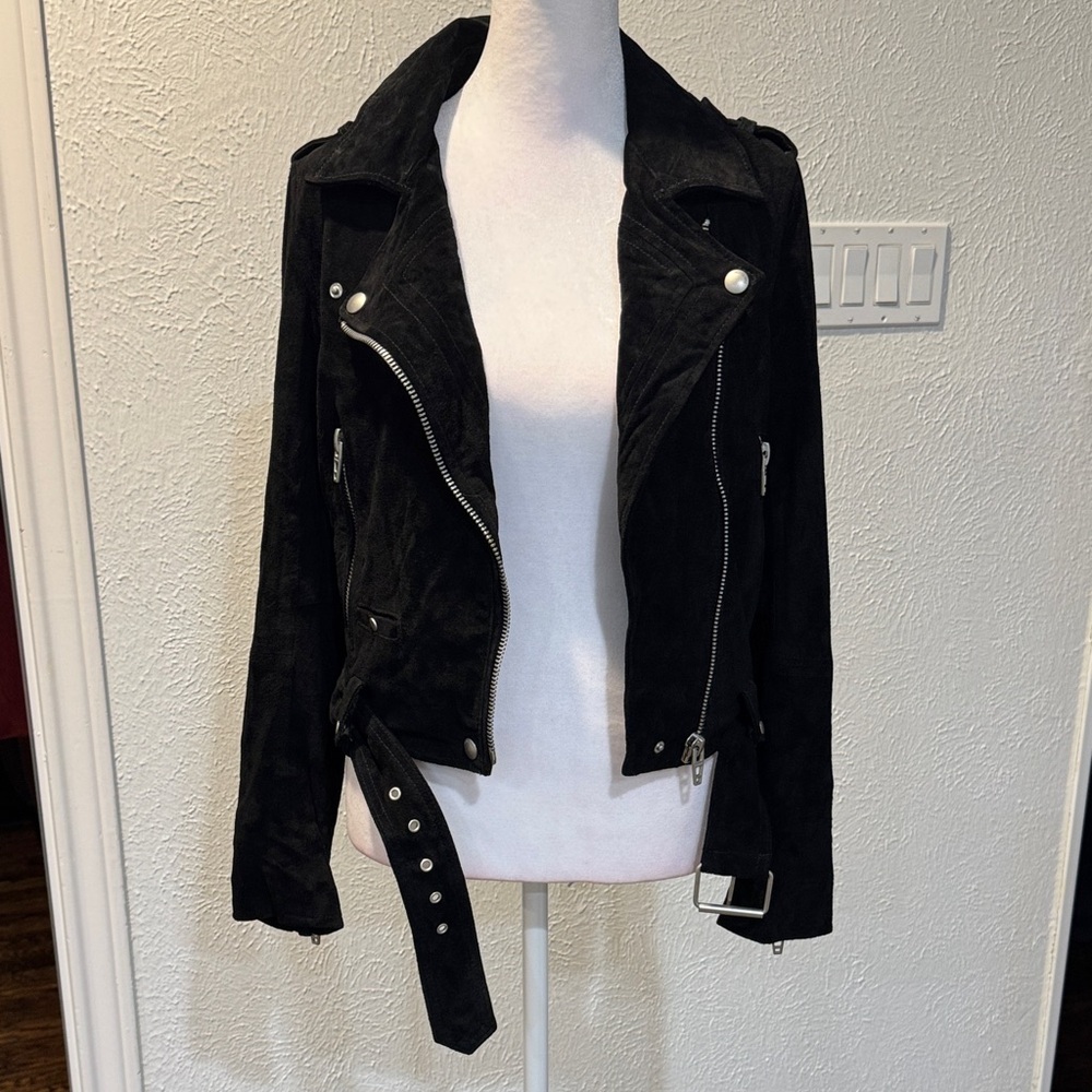 Blank NYC Black Leather Biker Jacket, Size XS